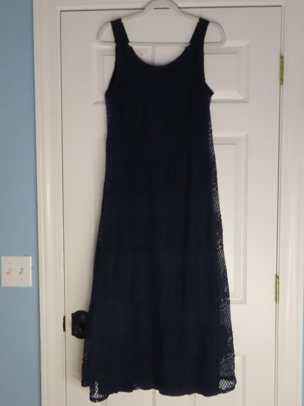 Cal Style Dress Blue Made in USA Lace Wedding Guest Party Maxi Sleeveless Large